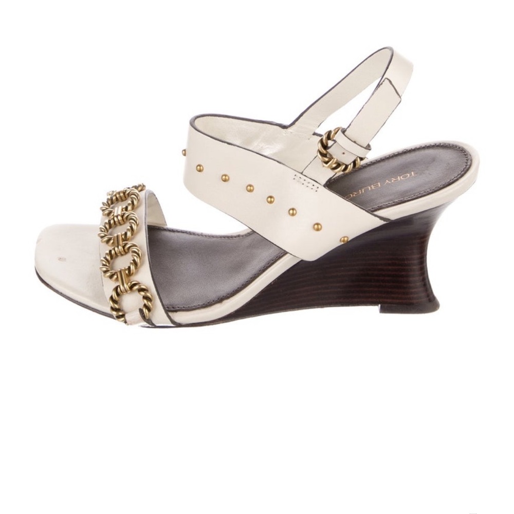 TORY BURCH Vintage Plaque Wedge Sandal New Ivory/Gold Size 6 MSRP $378 - Picture 2 of 10